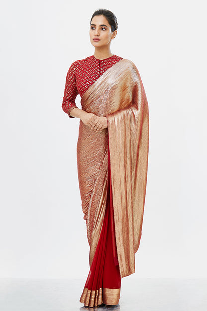 Sari Set in Gold Sequin Sheeted Palloo