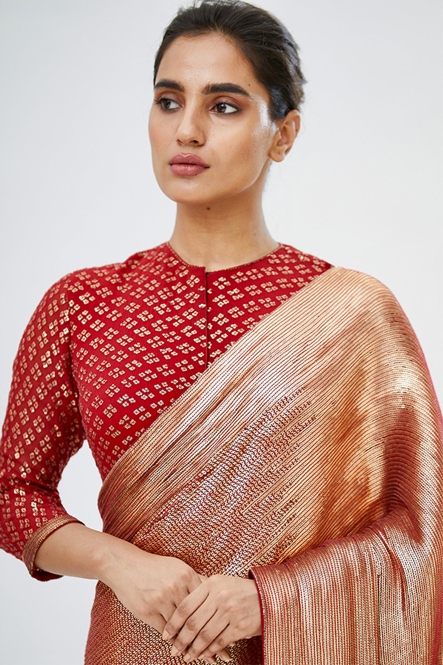 Sari Set in Gold Sequin Sheeted Palloo