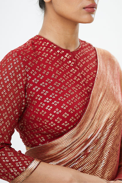 Sari Set in Gold Sequin Sheeted Palloo