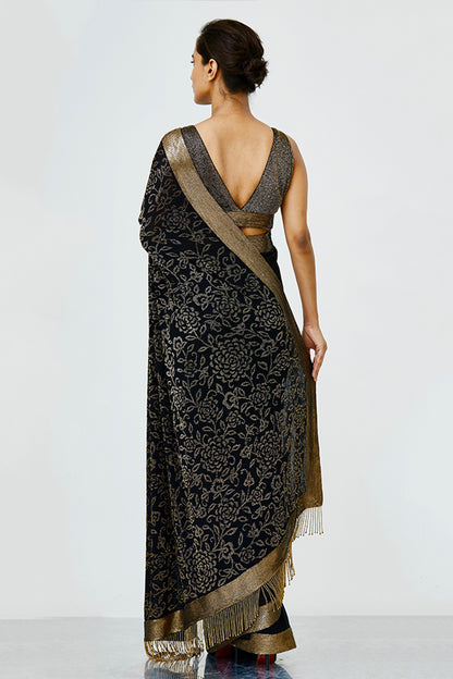 Sari Set in Spiral Bead Work and Sequin Embroidery