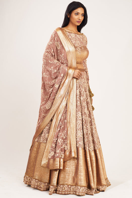 Lehenga Set in  Old World Ivory Thread Embroidery