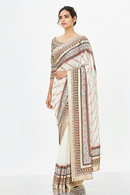 Sari Set in Tribal Thread Embroidery with Gold Sequins
