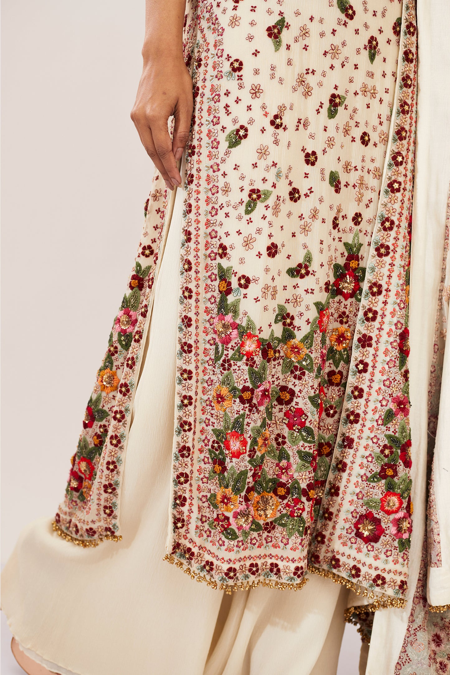 Kurta Set in Floral Multi Thread Embroidery