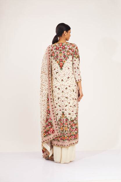 Kurta Set in Floral Multi Thread Embroidery