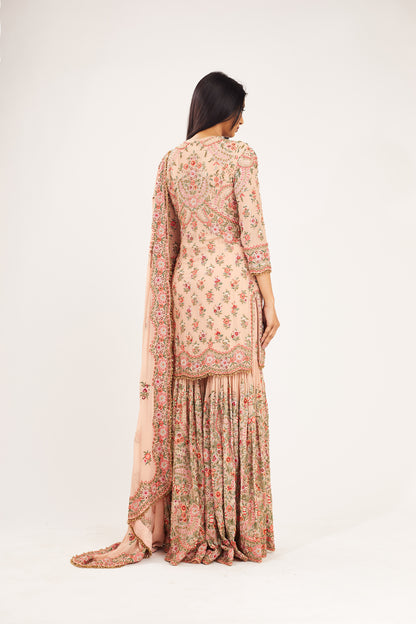 Gharara Set in Floral Thread Embroidery