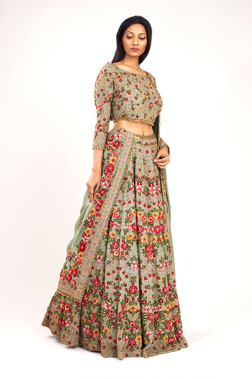 Lehenga Set in Colourful Floral Embroidery