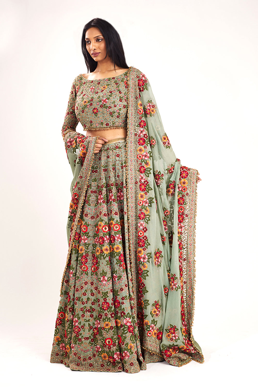 Lehenga Set in Colourful Floral Embroidery