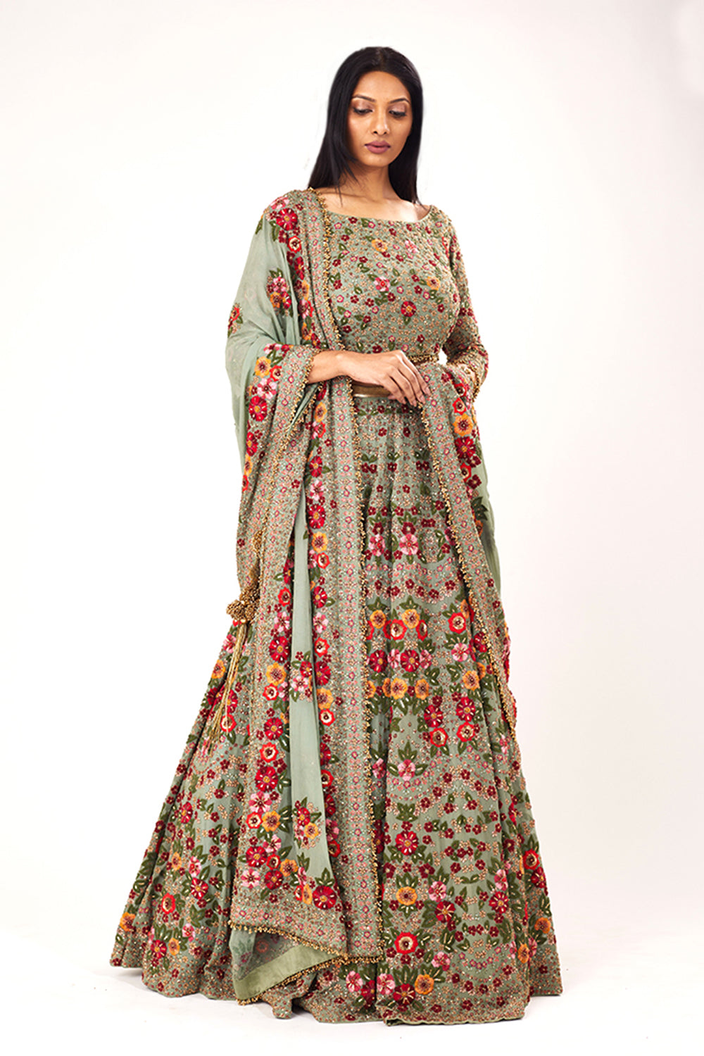 Lehenga Set in Colourful Floral Embroidery