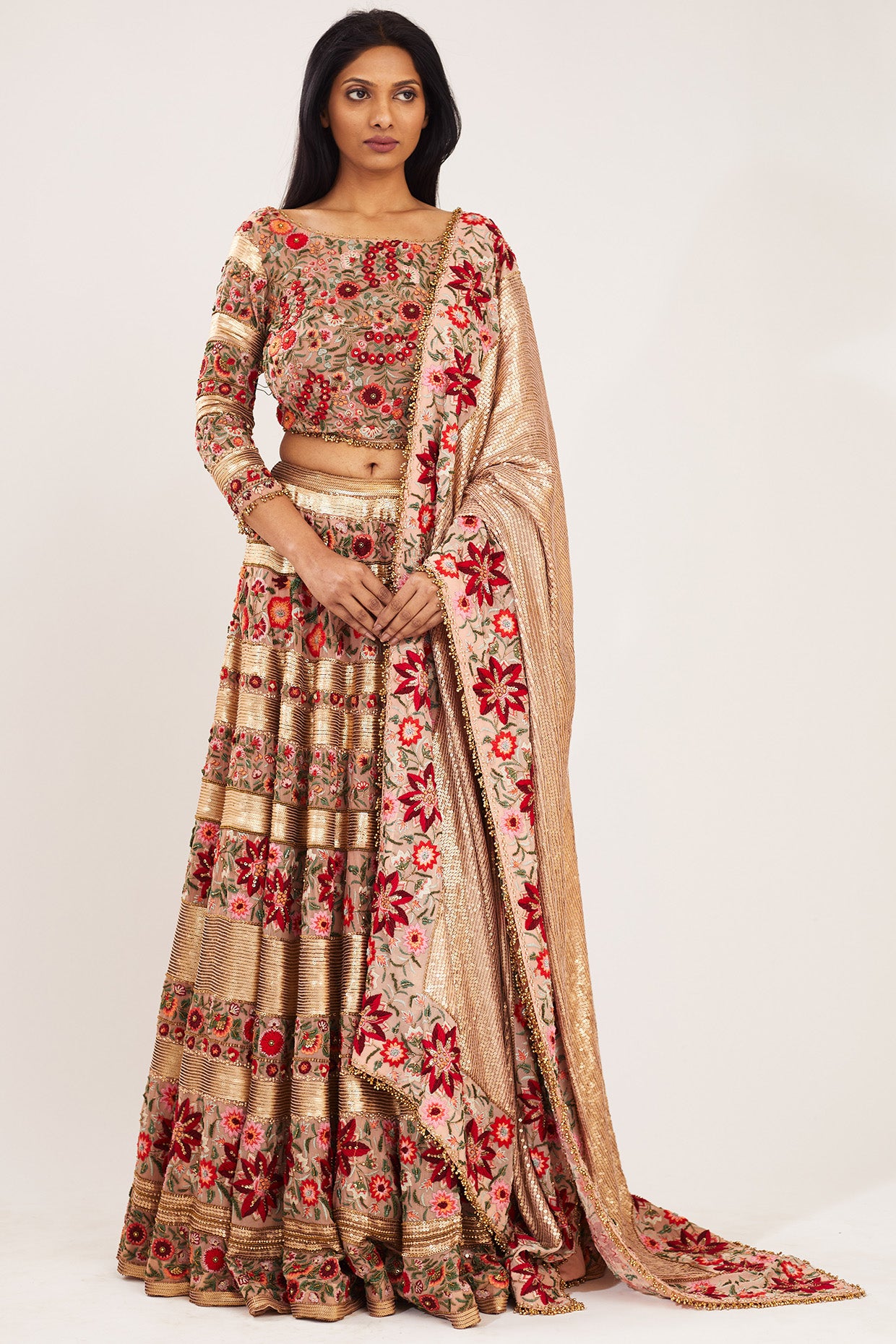 Lehenga Set in Floral Thread Embroidery