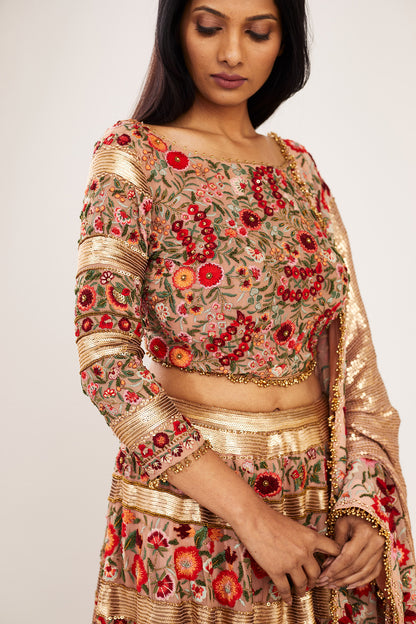 Lehenga Set in Floral Thread Embroidery