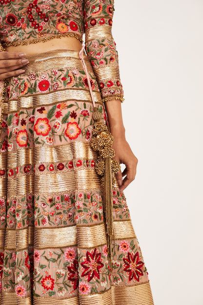 Lehenga Set in Floral Thread Embroidery