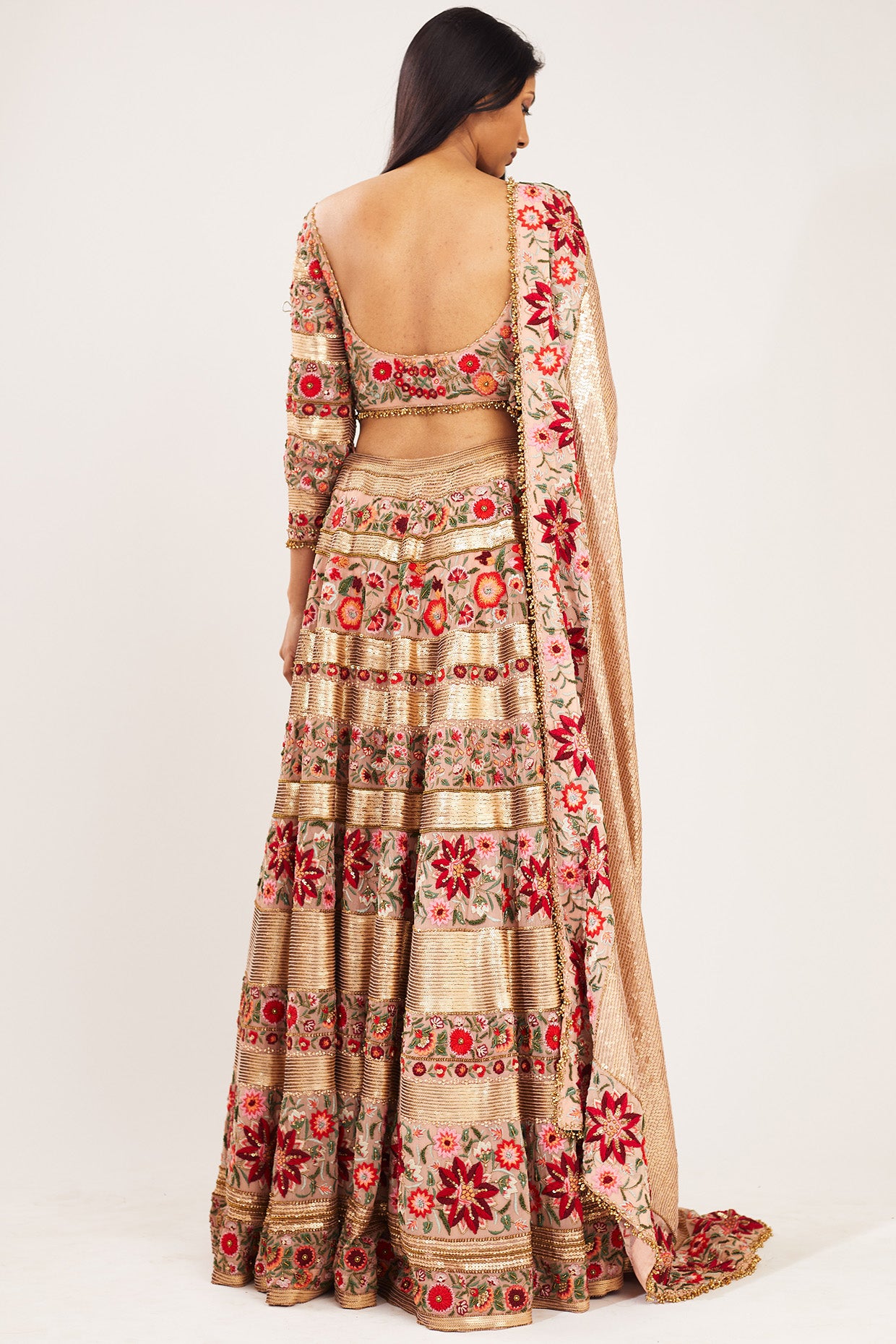 Lehenga Set in Floral Thread Embroidery