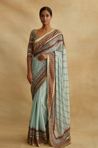 Sari Set with Tribal Thread Embroidery