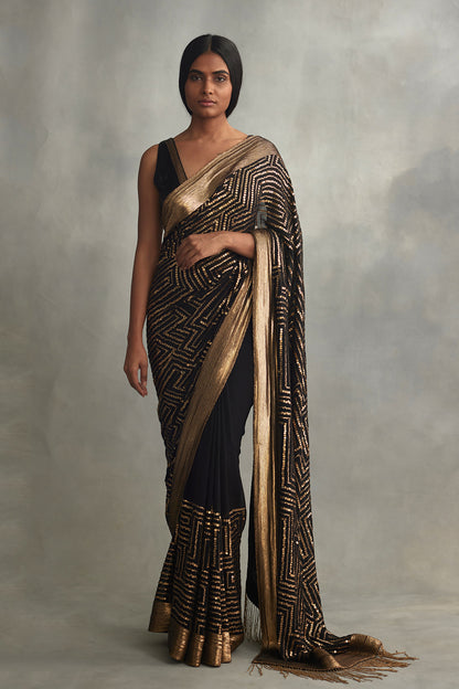 Sari Set with Gold Sequin Embroidery