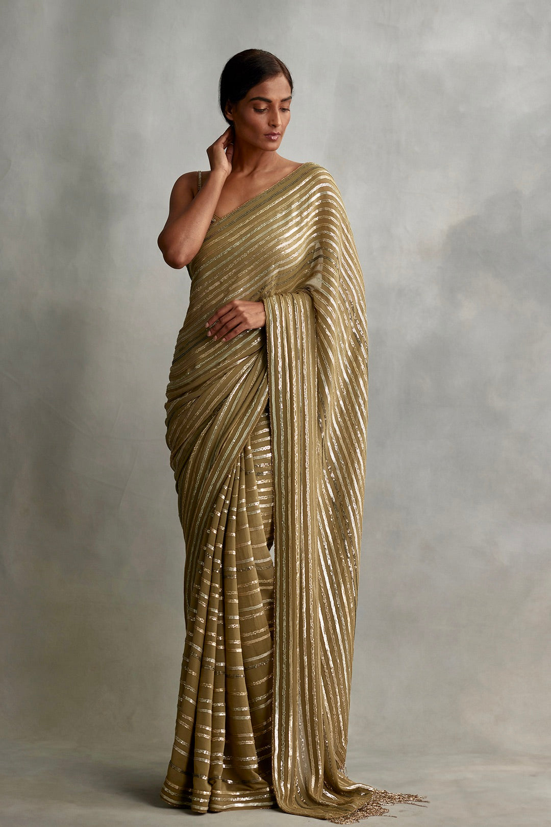 Sari Set in gold and silver small sequin embroidery