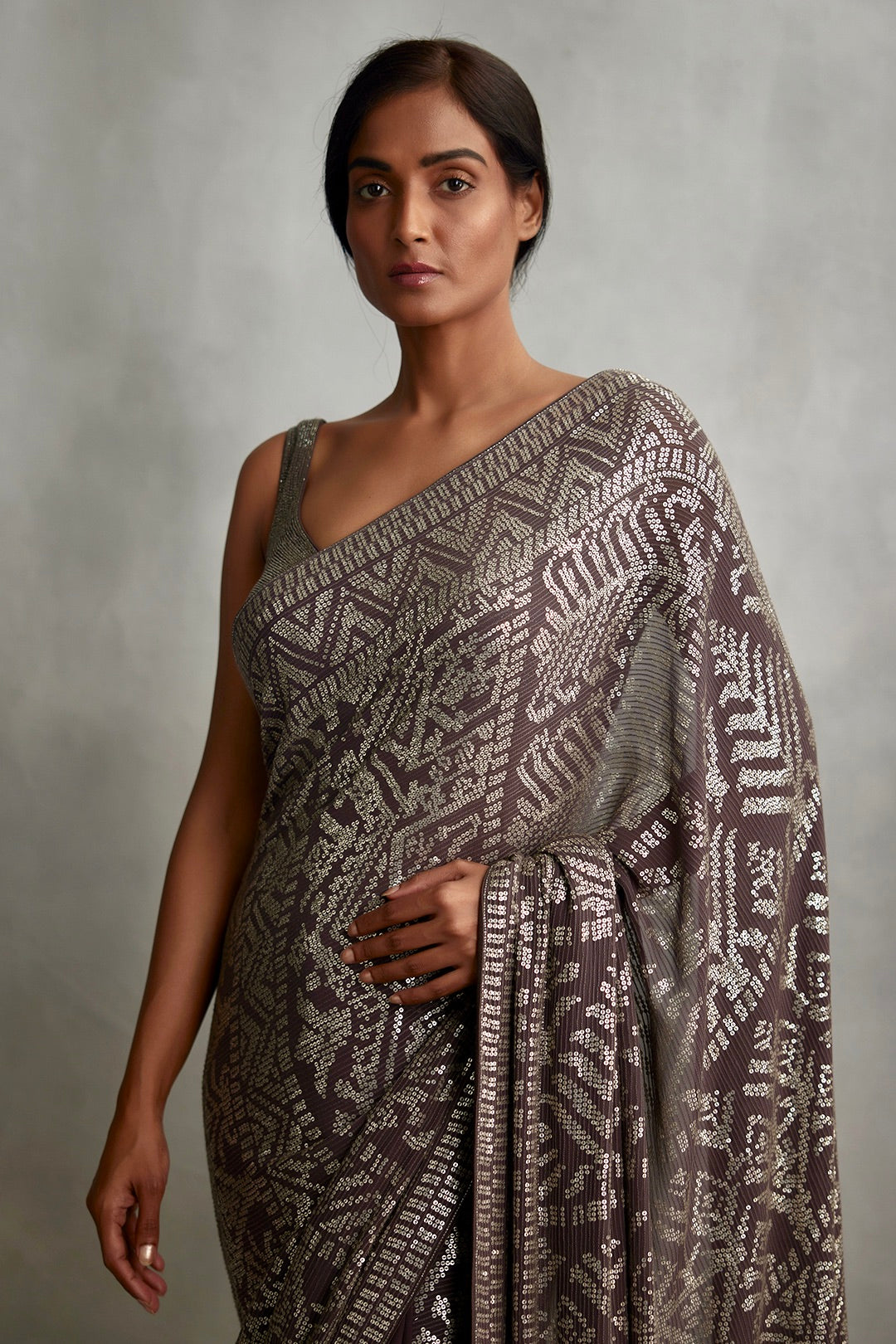 Sari Set in Silver small Sequin Embroidery