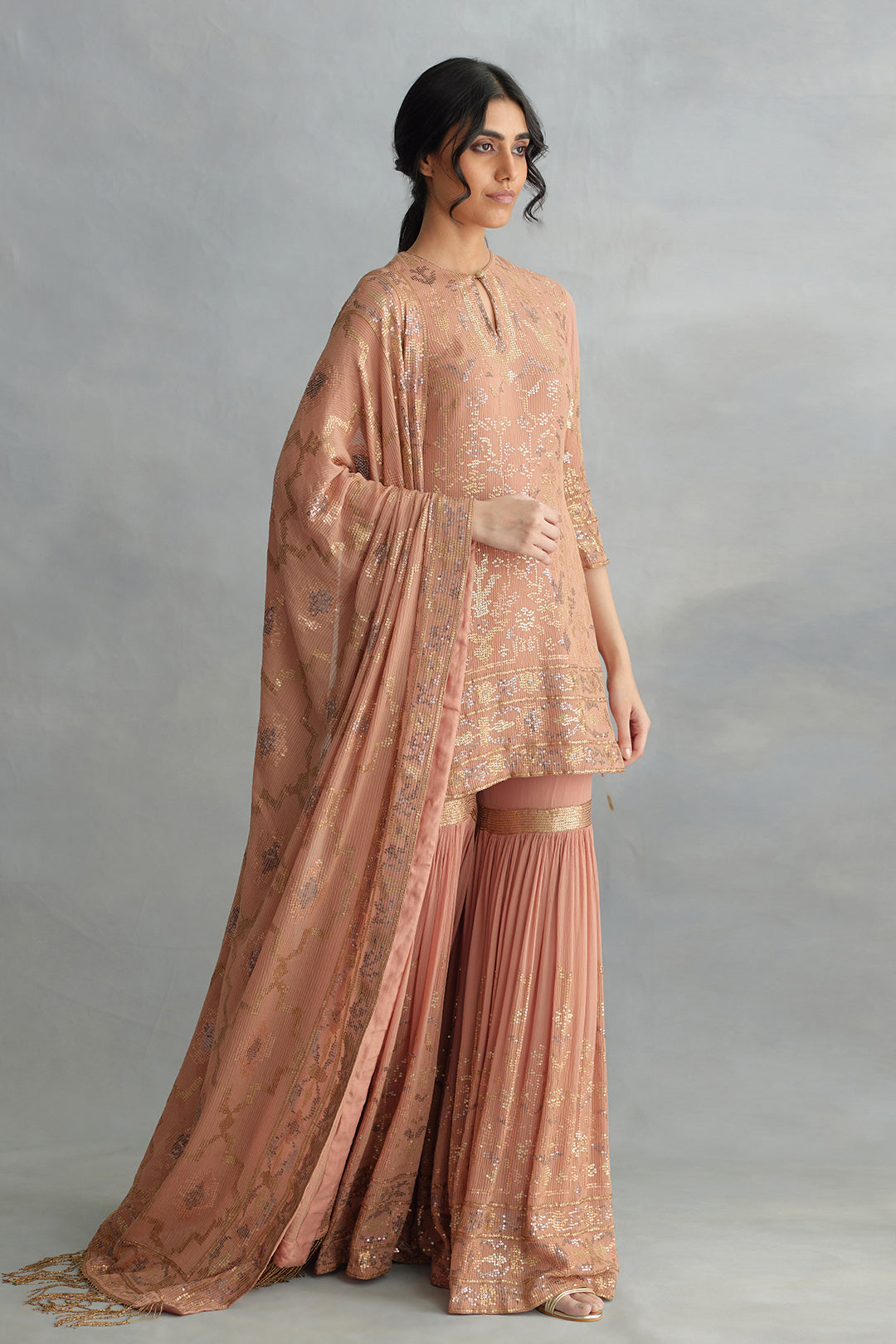 Gharara Set in Small Sequin Embroidery