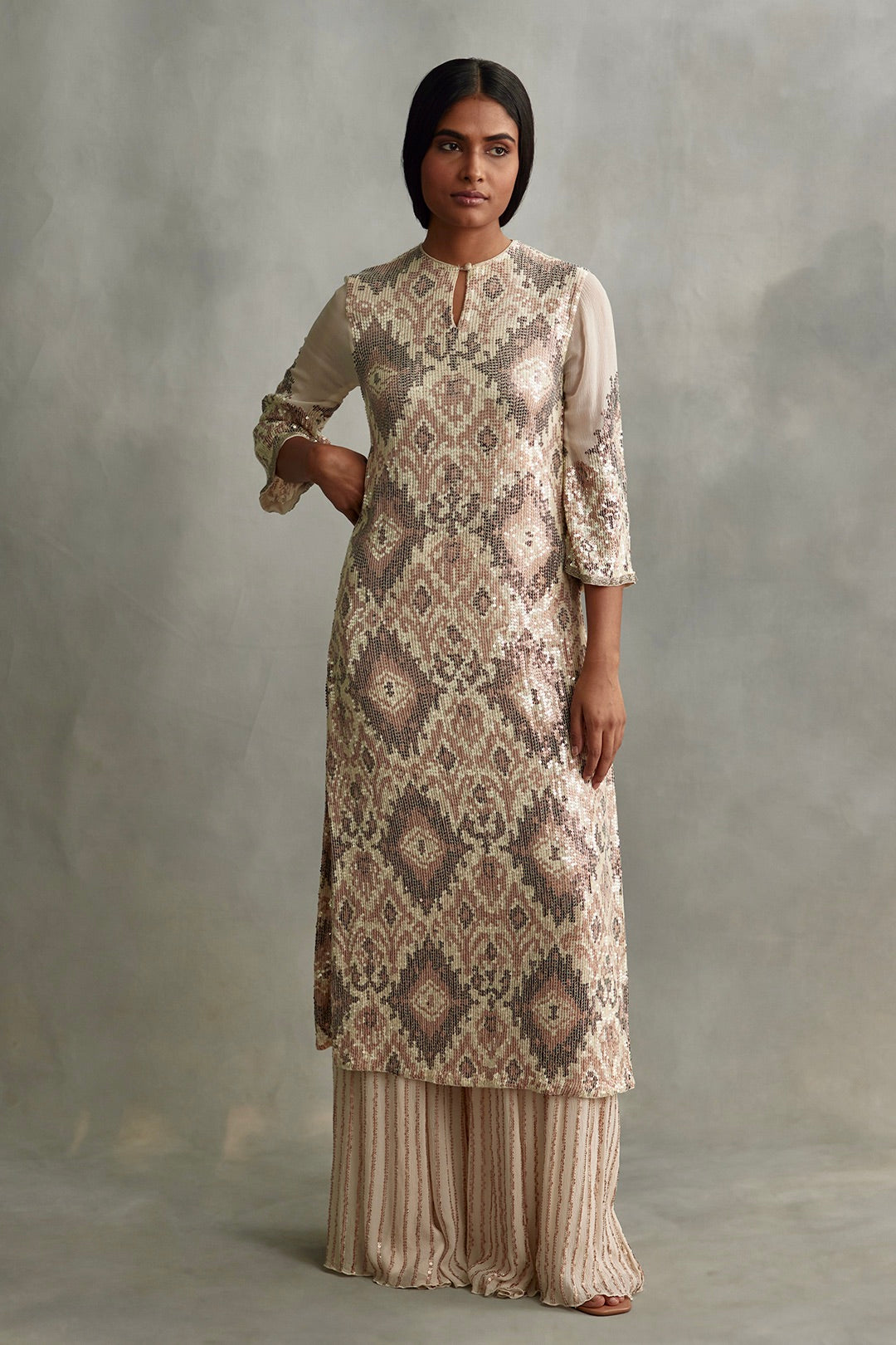 Kurta Set in Ikkat design sequin embroidery