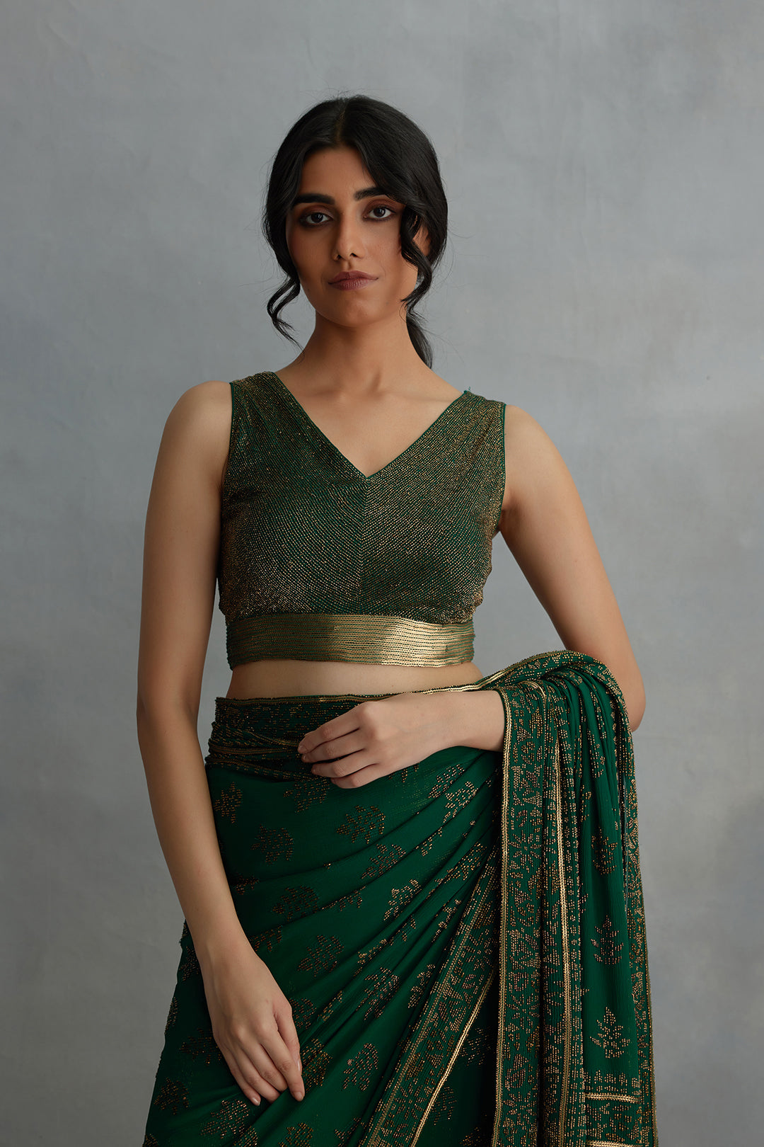 Sari Set with Spiral Beadwork and  Sequin Embroidery