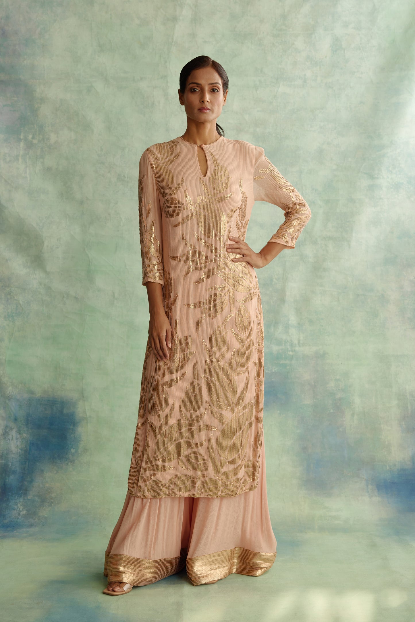 Kurta Set in Lotus Design set in sequin embroidery