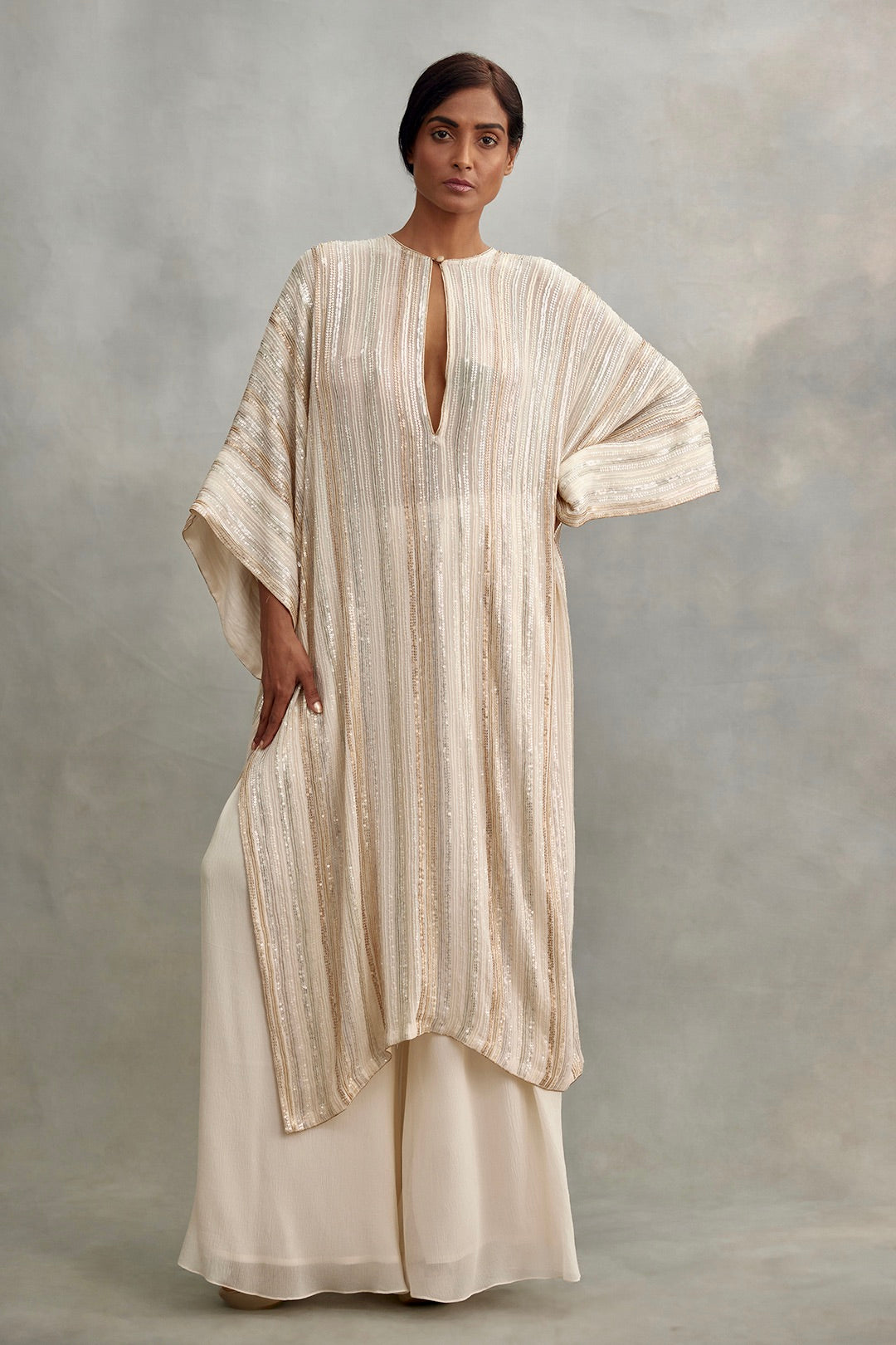 Kaftan Set in Small Sequin Embroidery