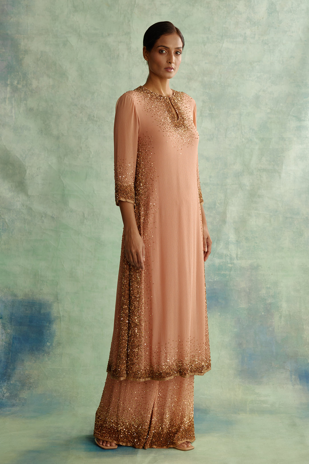 Kurta Set in Gold Sprinkle Sequin Embroidery