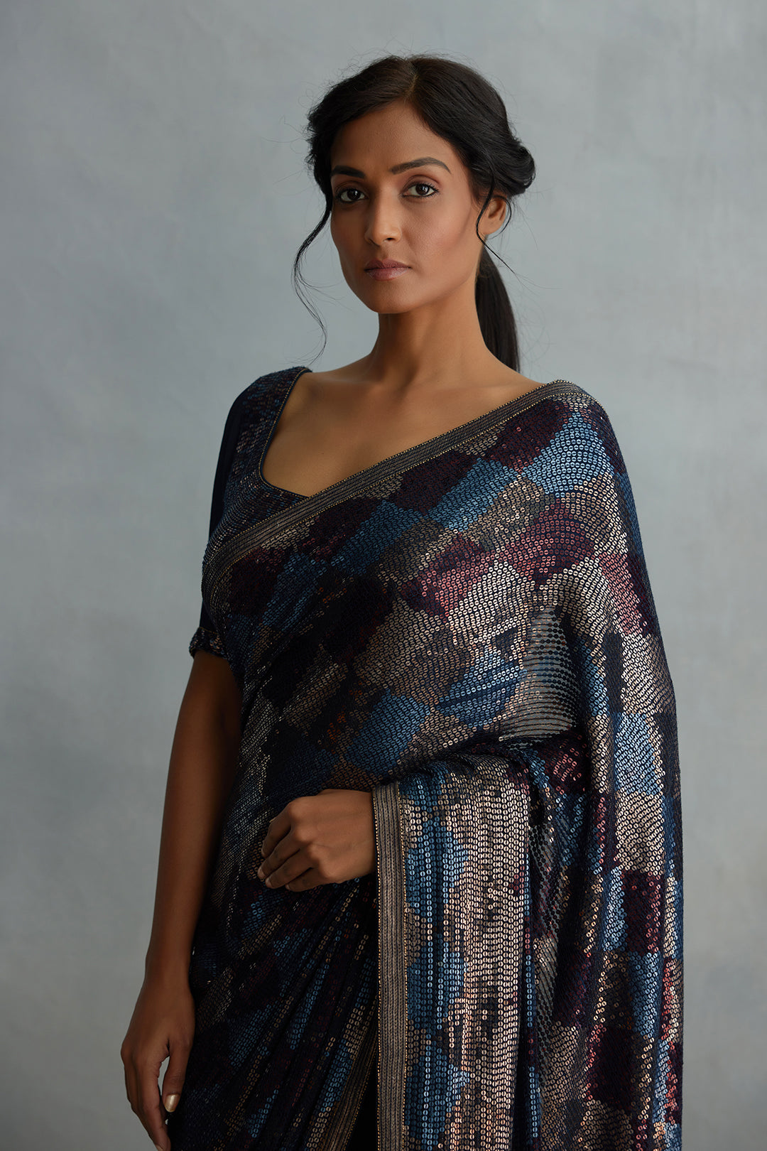 Sari Set in Geometric Pattern Sequin Embroidery