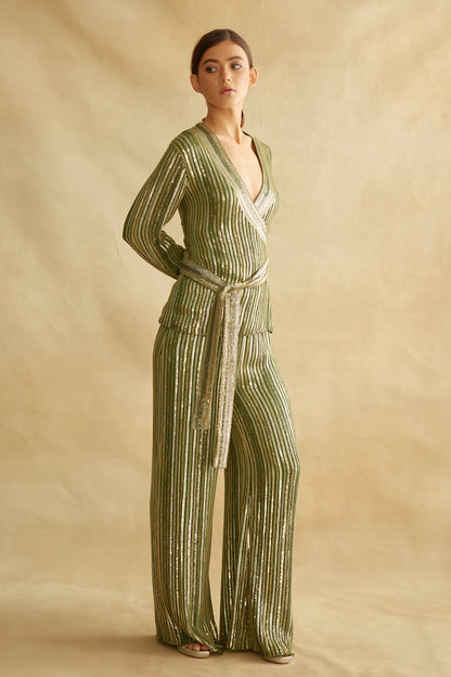 Jacket Set in Tiny Sequin Stripe Embroidery