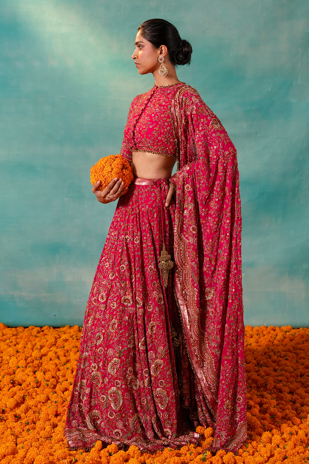 Lehenga Set in Floral Thread Embroidery