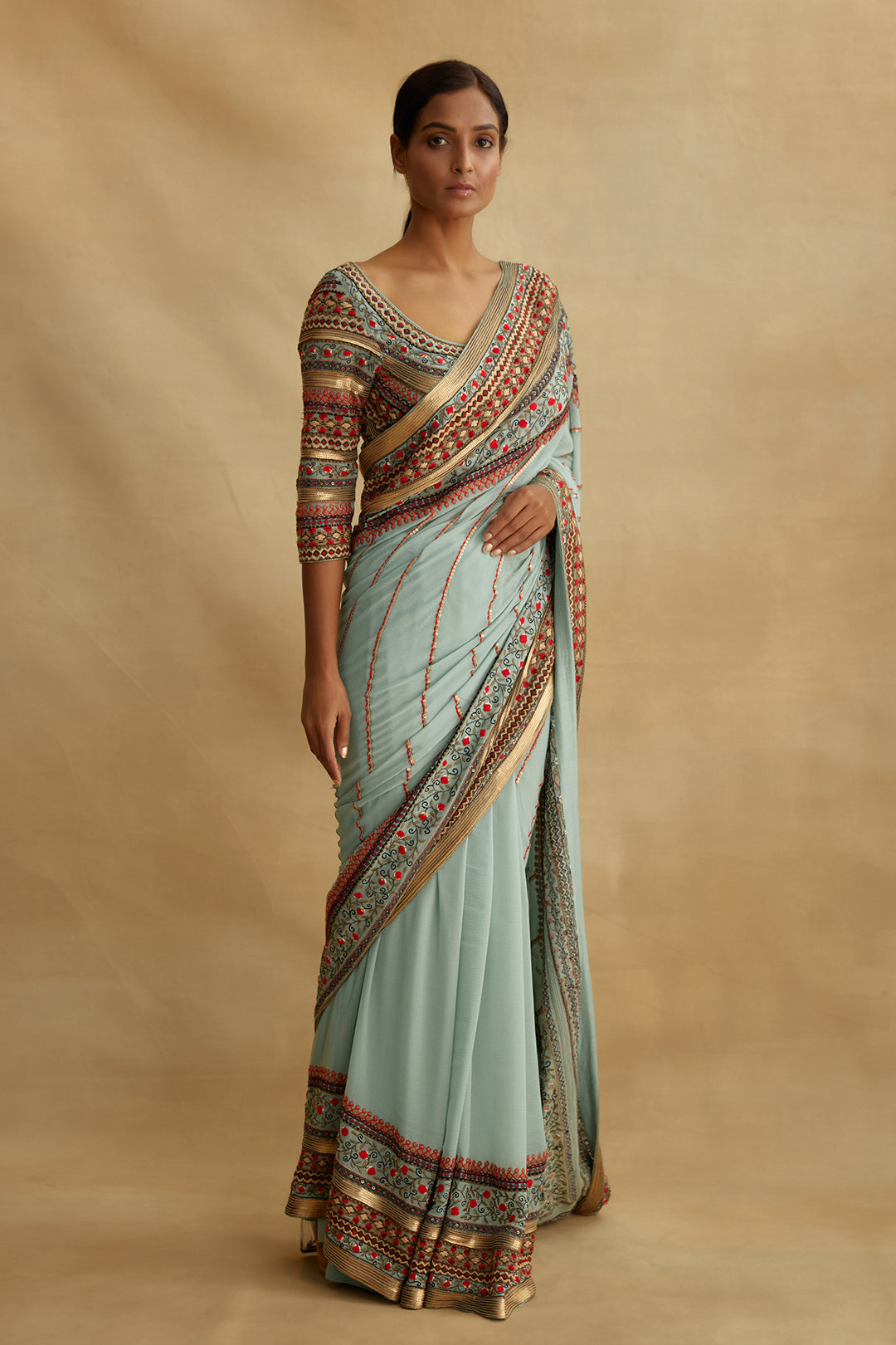 Sari Set with Tribal Thread Embroidery