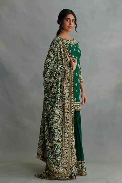 Gharara Set with Old Word Ivory Thread and Sequin Embroidery