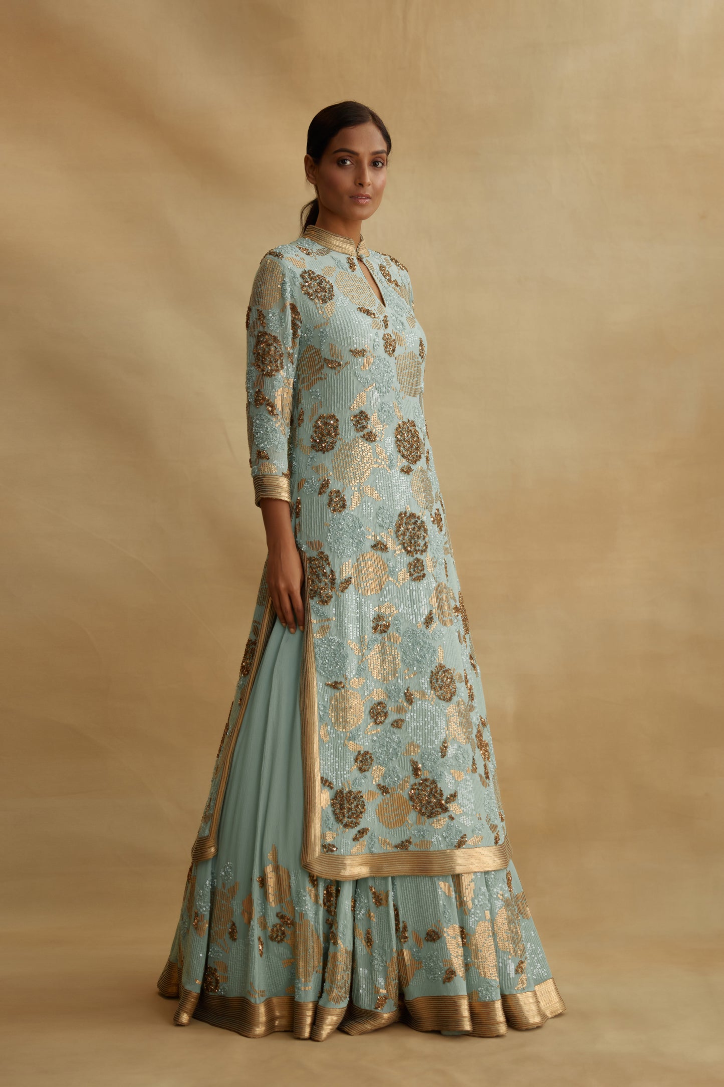 Kurta Set in Signature Rose Sequin Embroidery