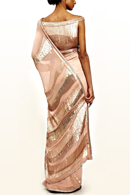 Sari Set with Striped Sequin Pattern