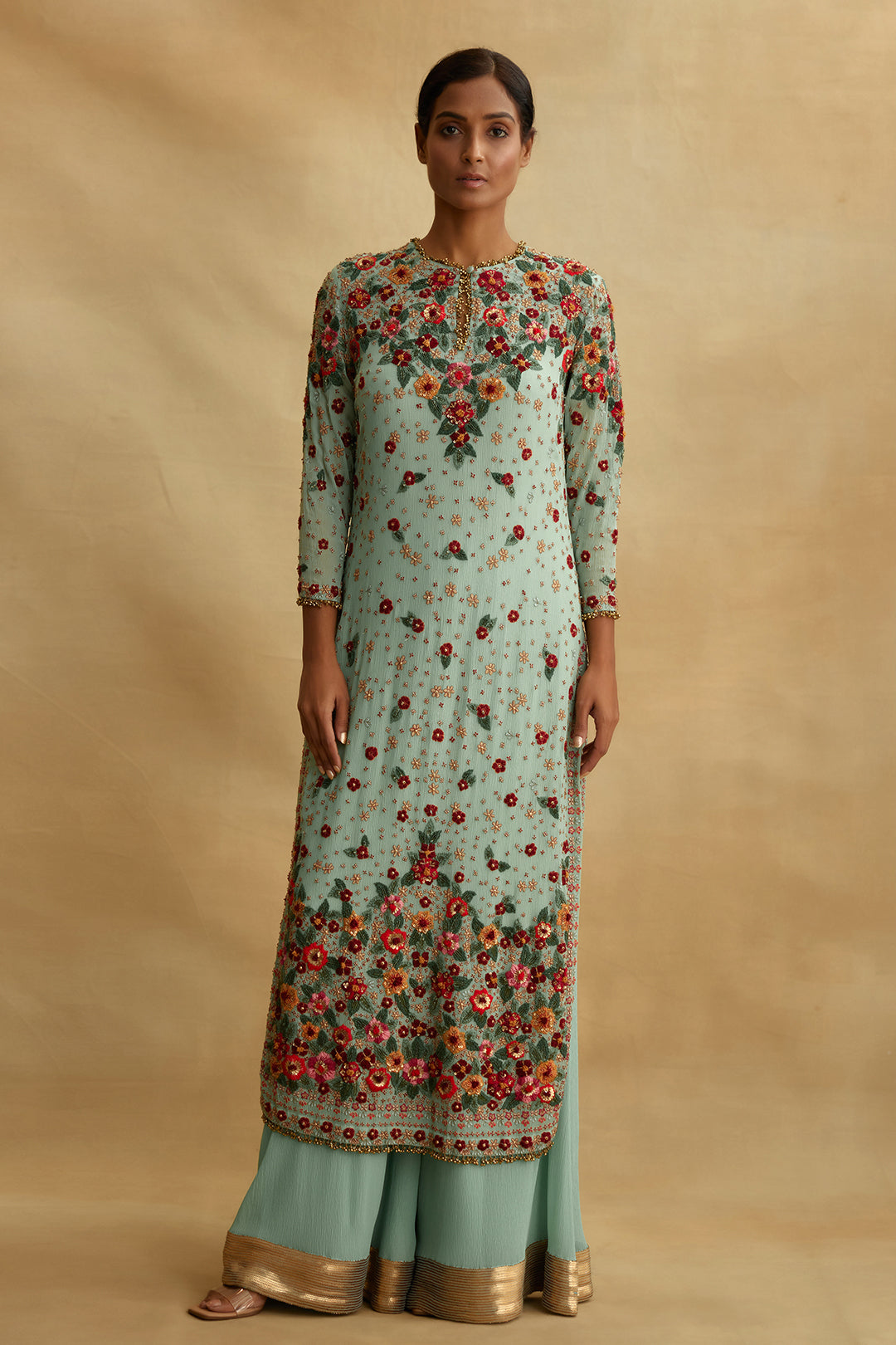 Kurta Set in Floral Multi Thread Embroidery