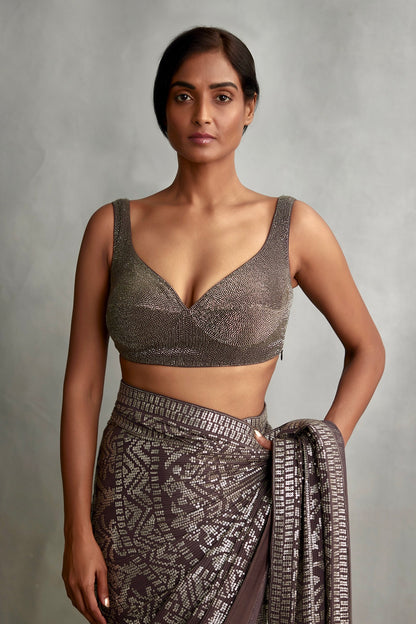 Sari Set in Silver small Sequin Embroidery