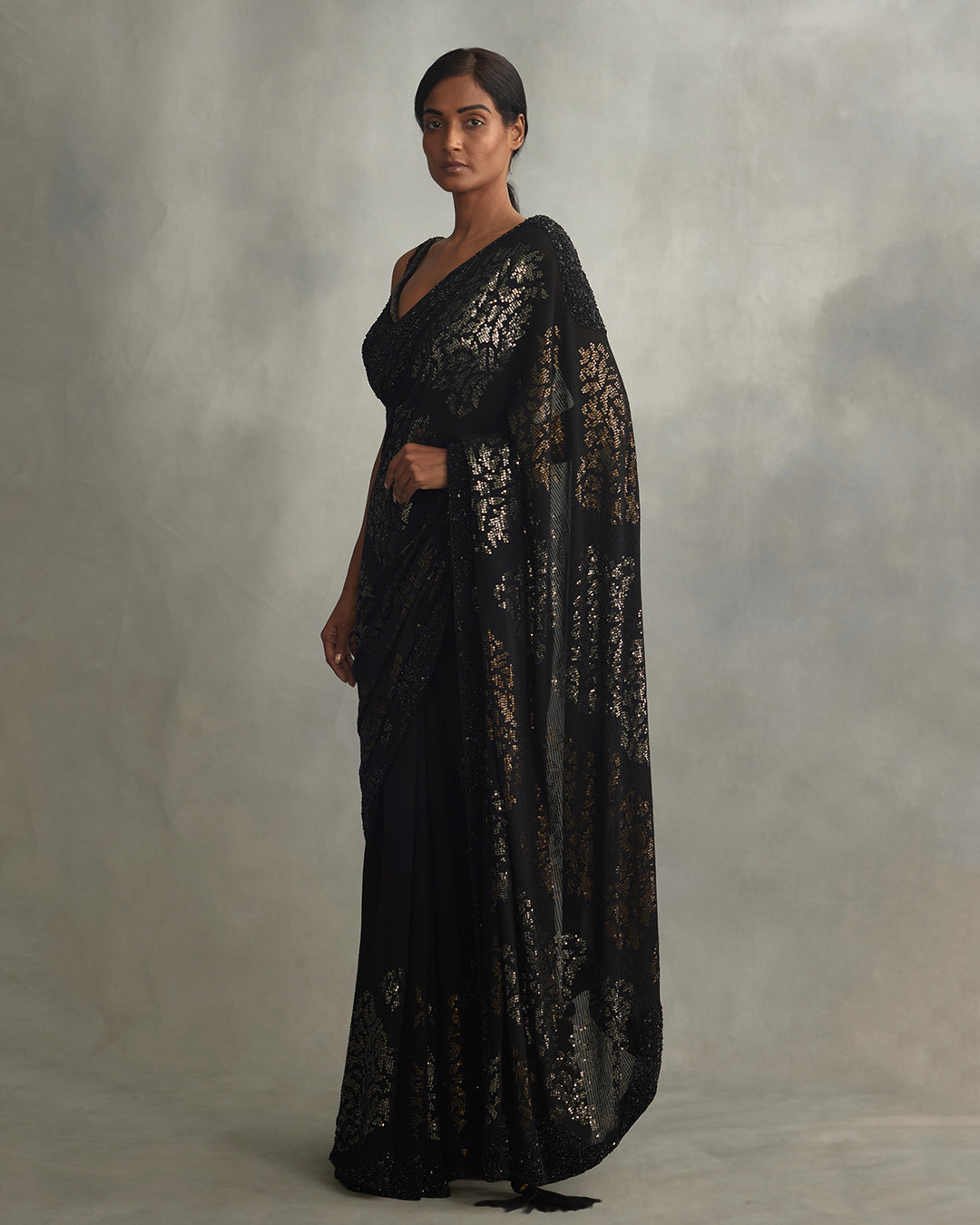 Sari Set in Big Motif Metallic Sequin Embroidery