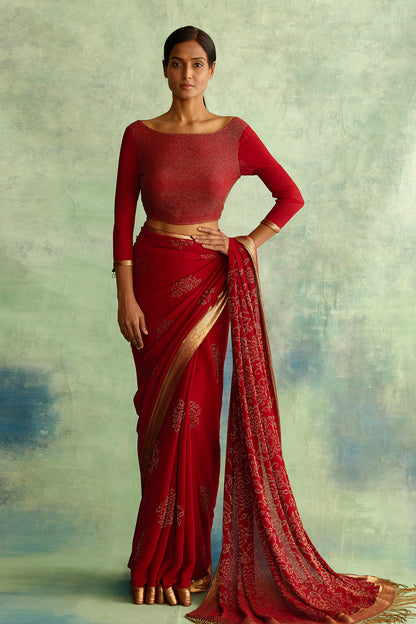 Sari Set with Spiral Beadwork and Sequin Embroidery