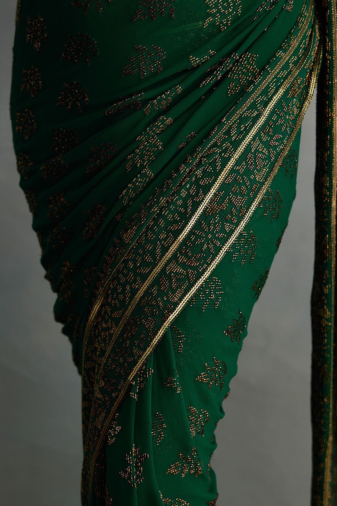 Sari Set with Spiral Beadwork and  Sequin Embroidery