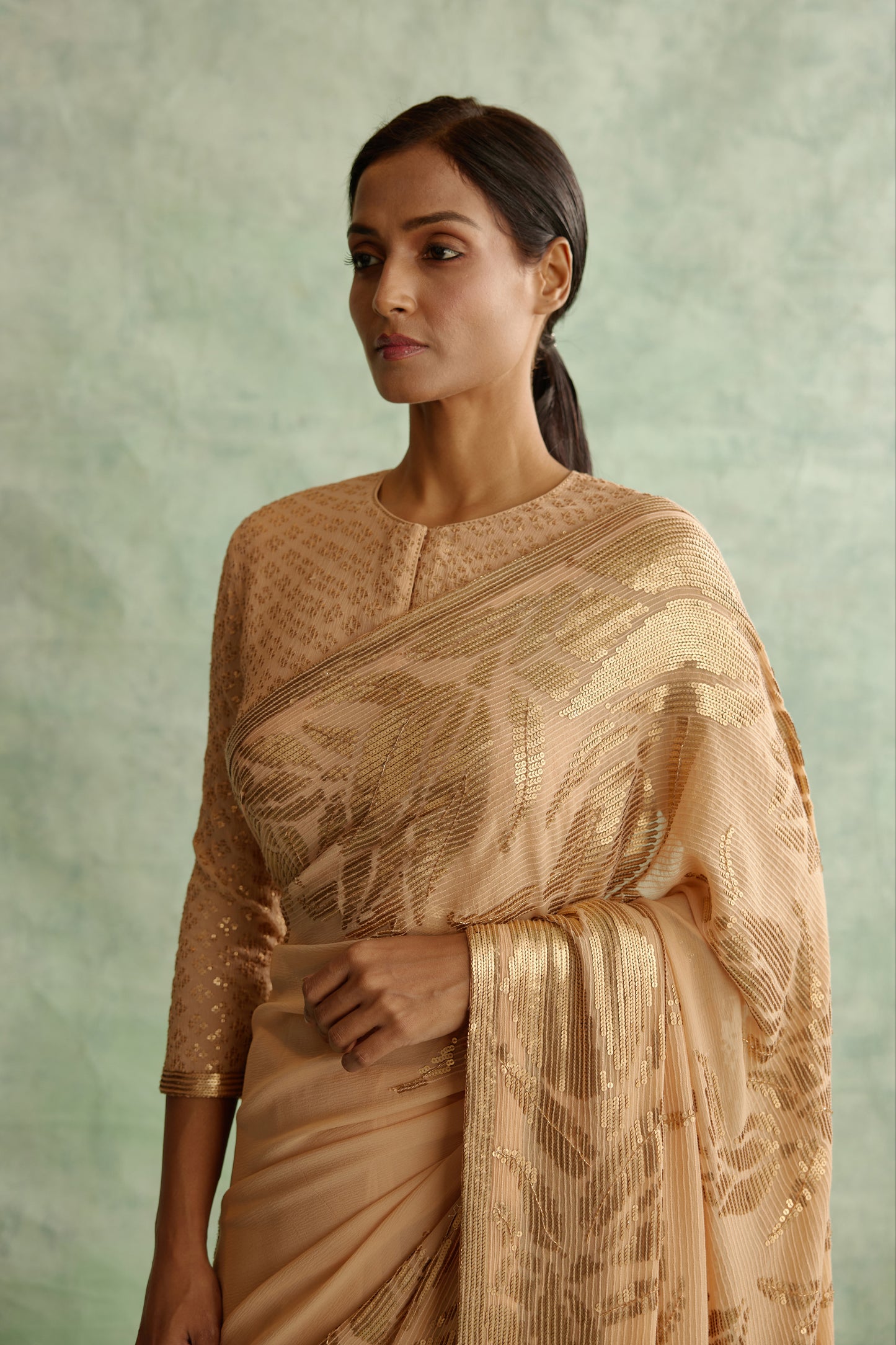 Sari Set in Lotus design in sequin embroidery