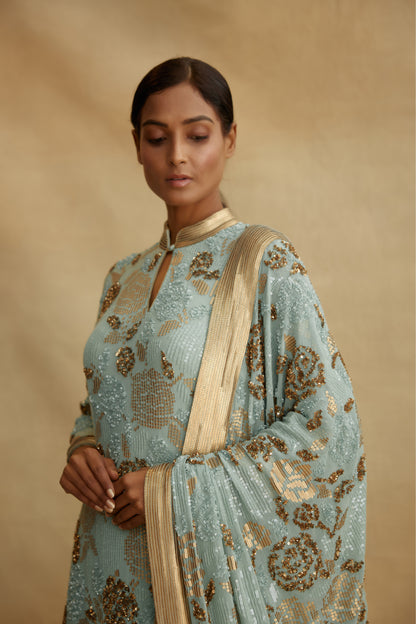 Kurta Set in Signature Rose Sequin Embroidery