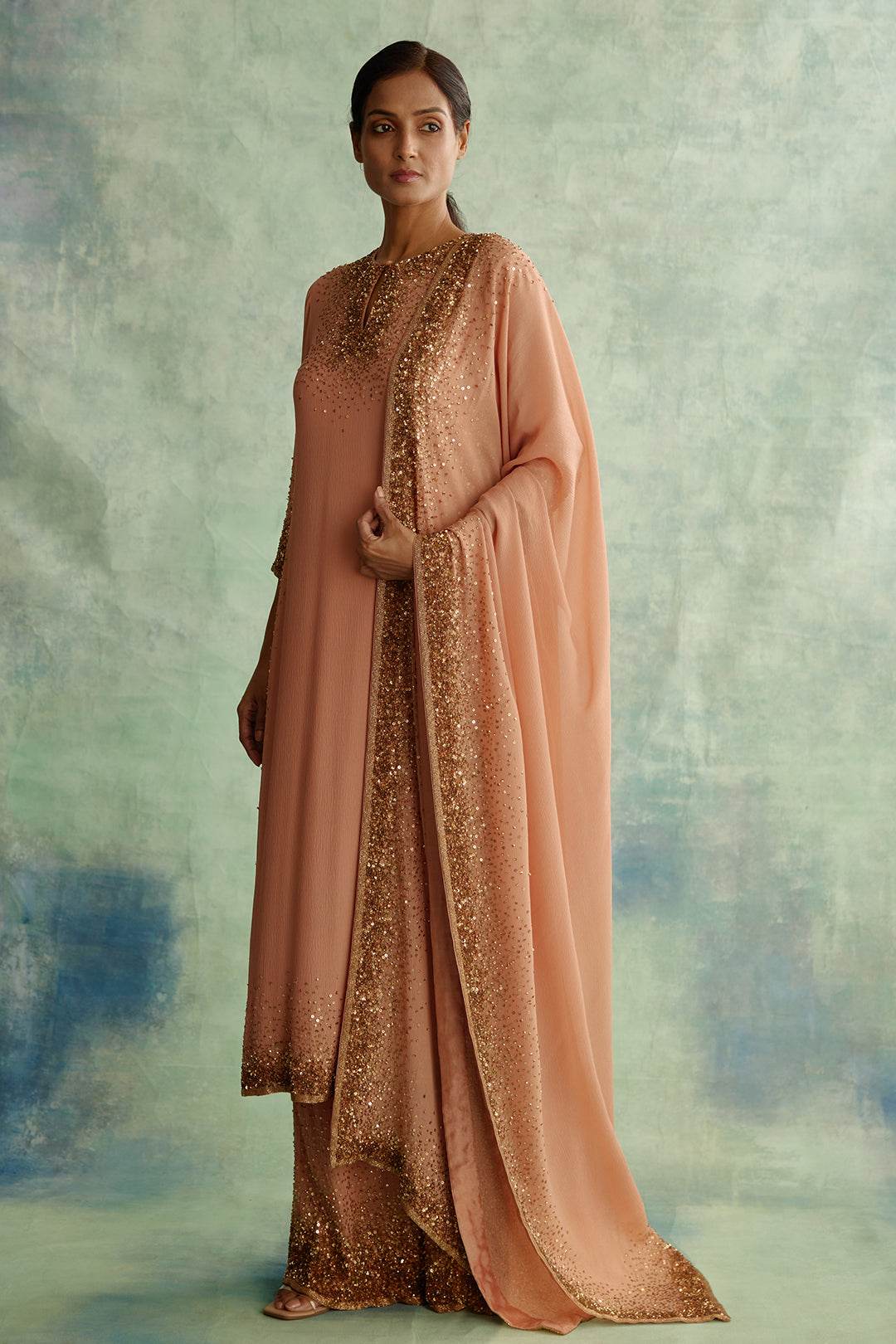 Kurta Set in Gold Sprinkle Sequin Embroidery