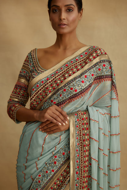 Sari Set with Tribal Thread Embroidery