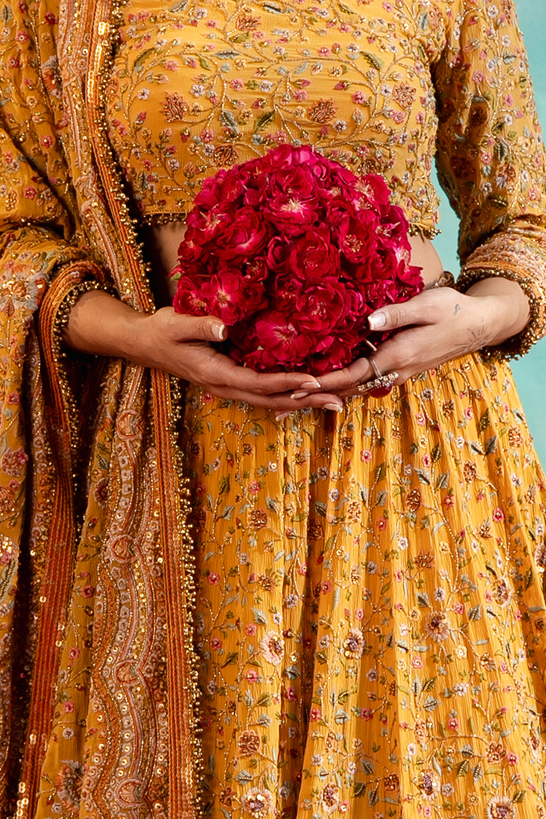 Lehenga Set in  Floral Thread Embroidery