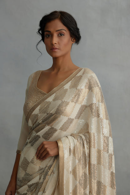 Sari Set in Geometric Pattern Sequin Embroidery