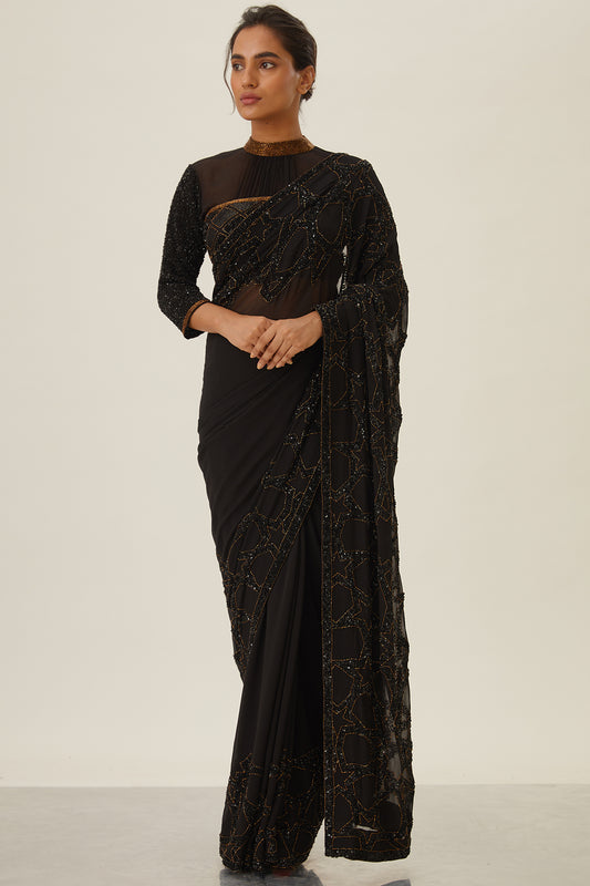 Sari Set with Sequin Design in Star Pattern