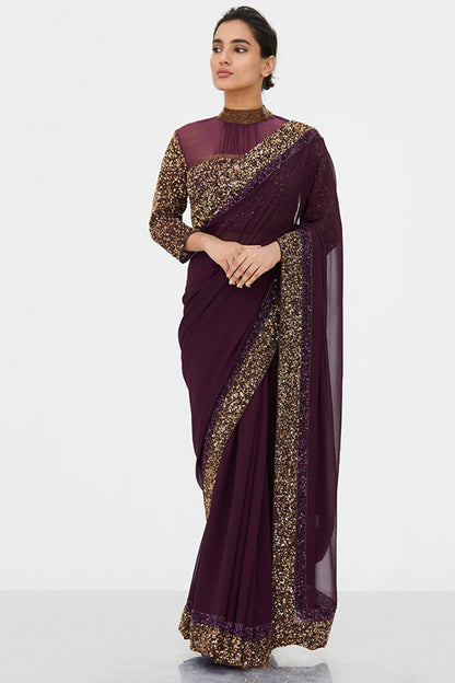 Sari Set with Gold and Tonal  Double Border in Sequin Embroidery