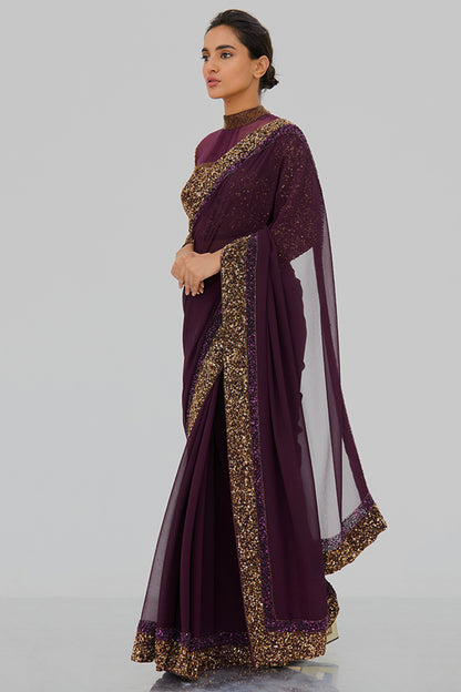 Sari Set with Gold and Tonal  Double Border in Sequin Embroidery