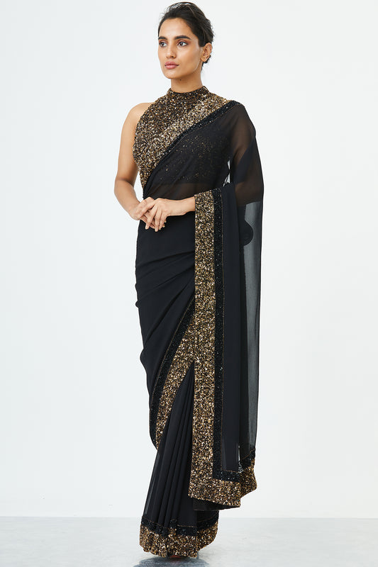 Sari Set with Gold and Tonal  Double Border in Sequin Embroidery