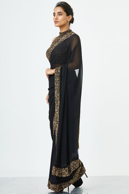 Sari Set with Gold and Tonal  Double Border in Sequin Embroidery