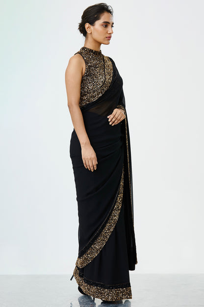 Sari Set with Gold and Tonal  Double Border in Sequin Embroidery